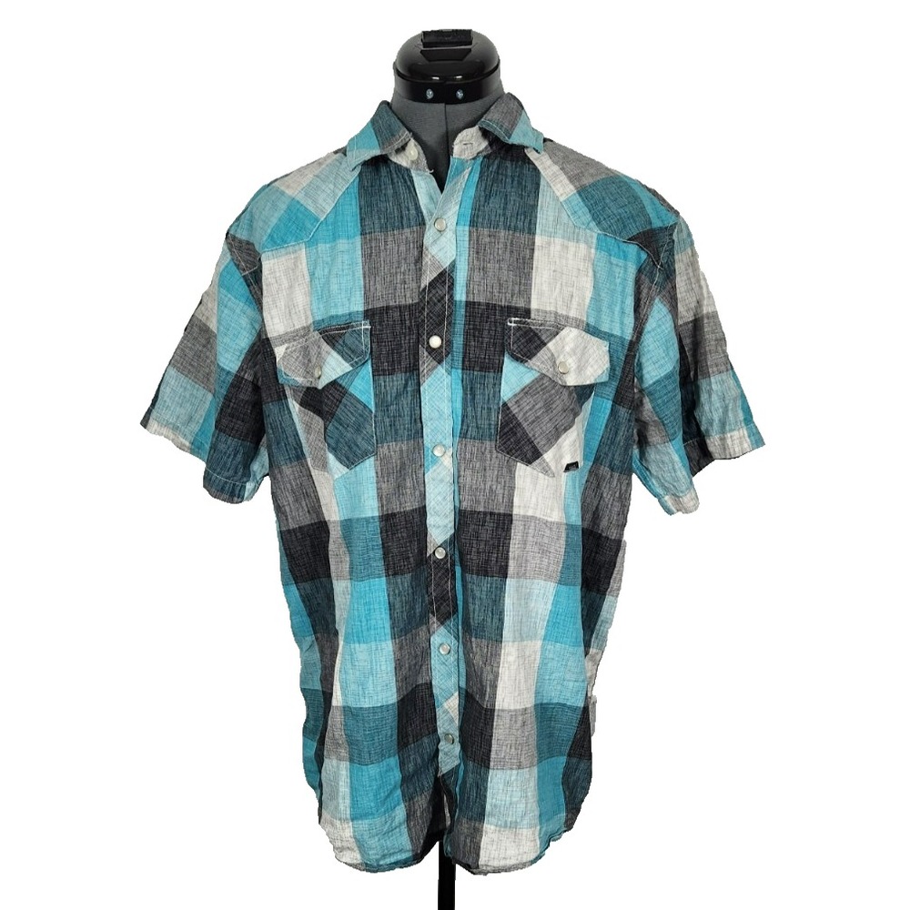 Coastal Mens Plaid Pearl Snap Short Sleeve Shirt Size‎ L